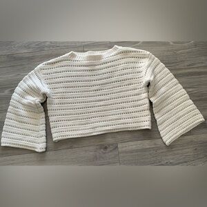 Love Stitch cropped boxy bell sleeve boho knit sweater cottage core Medium